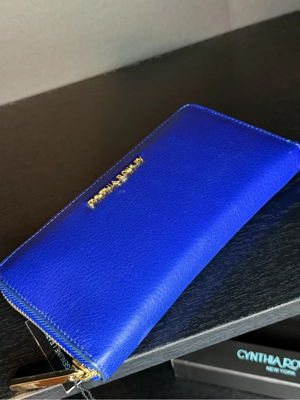 Cynthia Rowley Royal Blue Zip-Around Wallet with Gold Logo